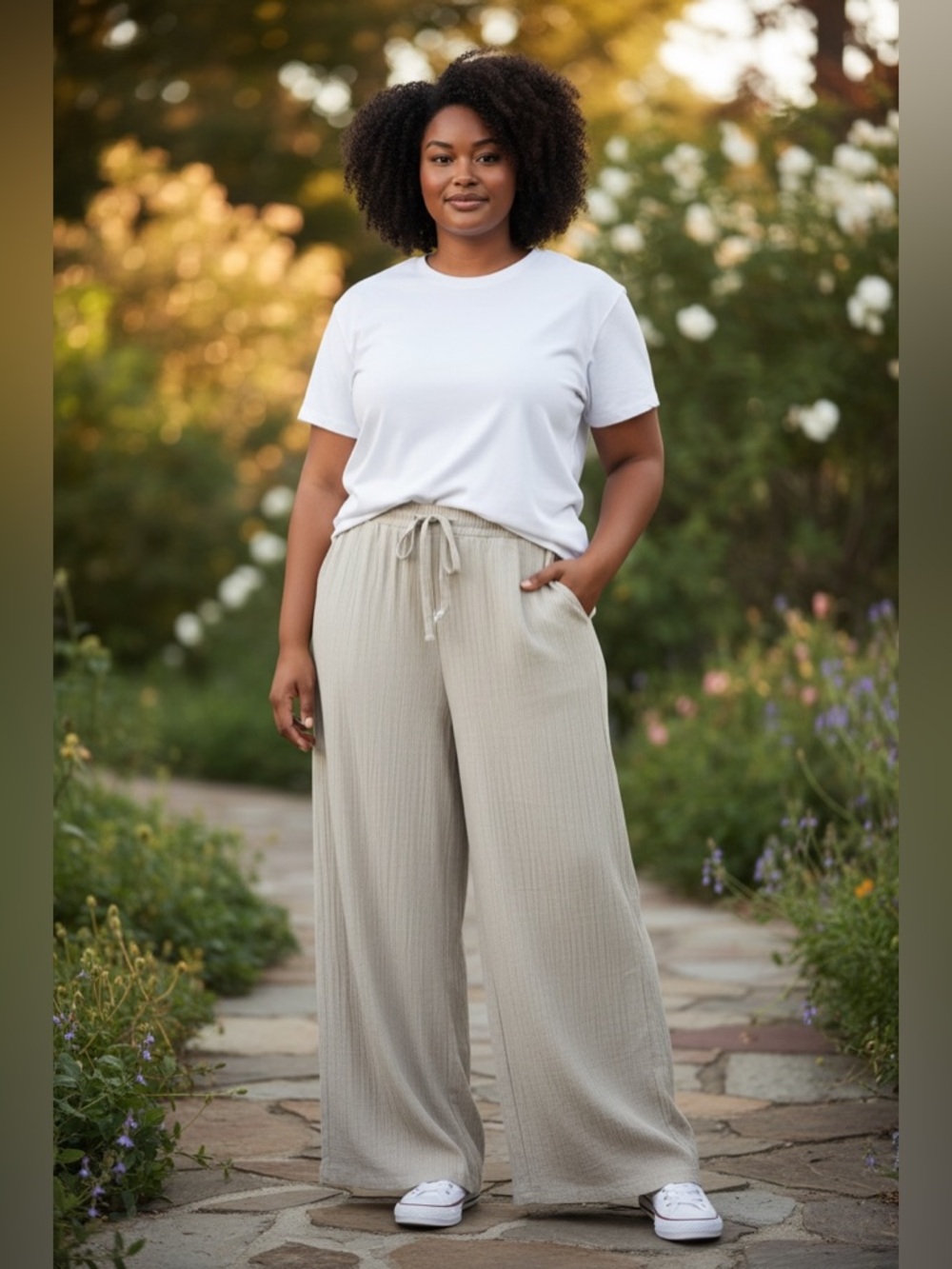 Fashion Nova Vacay Babe Textured Wide-Leg Pant in Light Taupe | NWT
